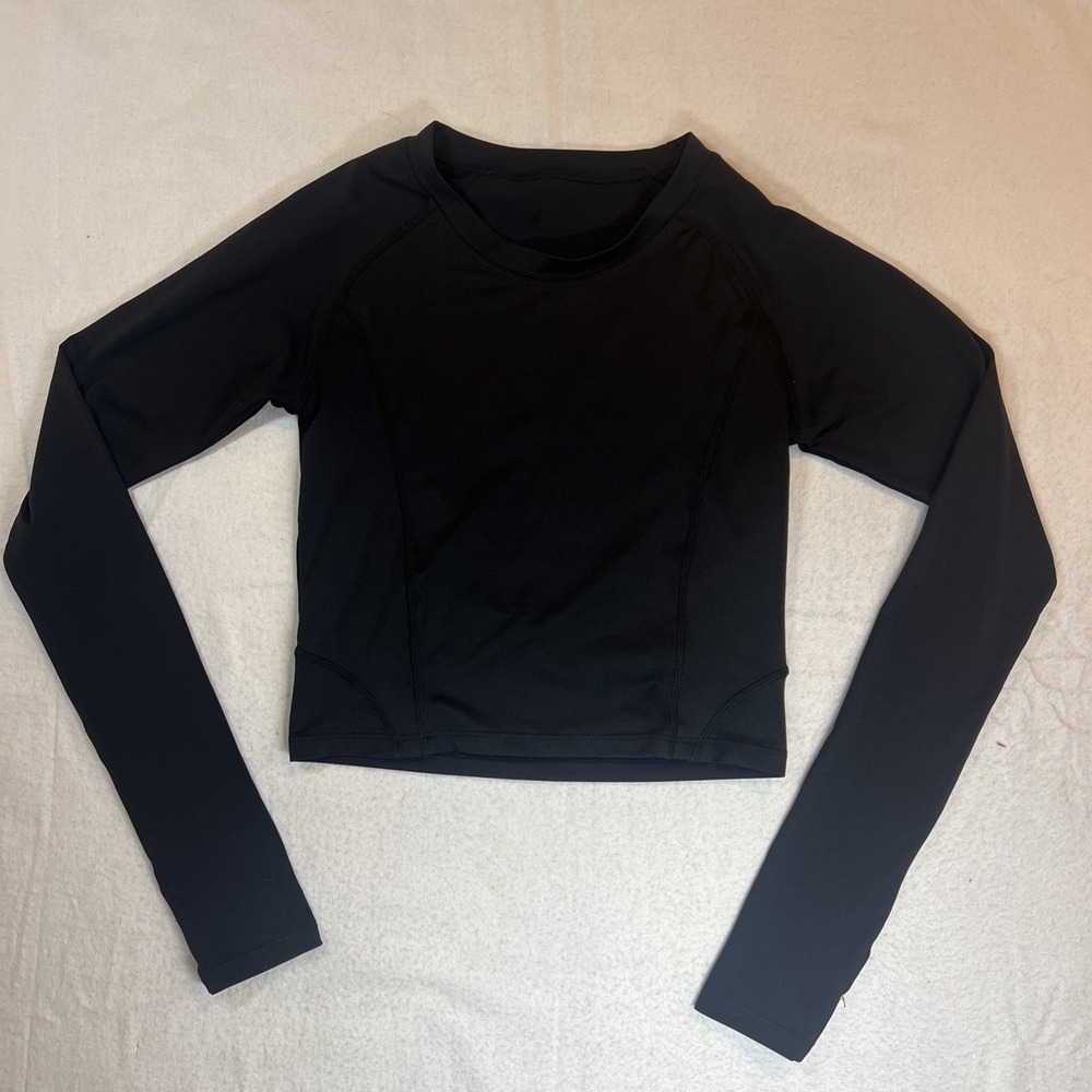 Grazy Life Athletic Crop Top Long Sleeve Black Stretch Small Performance Materia